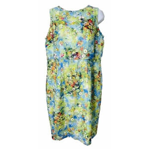 Cartise Sheath Dress US 12 CAN 14 Floral Impressionism Art Sleeveless Dopamine